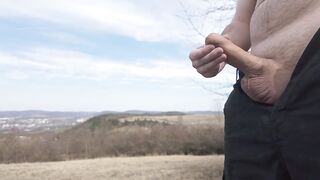 Showing off my large buddy. Jerking outdoor someone can see me. 4K