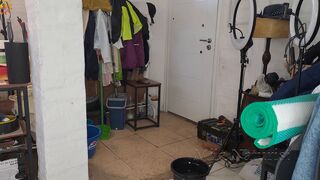 Real nudist pair cleaning the abode exposed. Bare pair cleaning the abode.