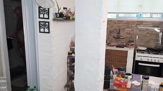 Real nudist pair cleaning the abode exposed. Bare pair cleaning the abode.