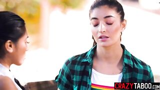 Large bazookas hottie and small teen enjoyed sexy snatch licking and enjoyed hawt lesbo sex