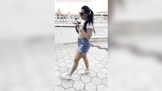 exhibitionism?I show my tiny titties on the beach