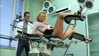 Charming Youthful Golden-haired with Large Bazookas Banged and Spunk flow on Her Butt by Gynecologist