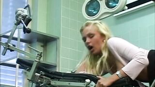 Charming Youthful Golden-haired with Large Bazookas Banged and Spunk flow on Her Butt by Gynecologist