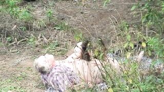 The whore sees 2 old chaps screwing in the open countryside