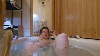 drenched in steam for explicit washroom play, featuring amelia cheshire