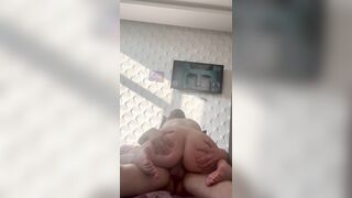 Large butt sweetheart with braid rides shlong in reverse cowgirl POV