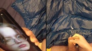 Wanking and Cumming on my Shiny Blue Puffer Jacket