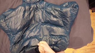 Wanking and Cumming on my Shiny Blue Puffer Jacket