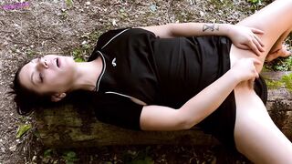 Natural mother I'd like to fuck Mia Fingers Her Bushy Twat to Climax in the Public Forest