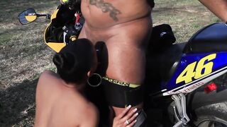Cuties get concupiscent AF on the back of Don Whoe's motocycle