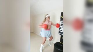Boxing Topless and Punching My Breasts! Would U Like to Fight Me?