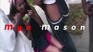 Sexy Golden-haired Teen Gets Team-fucked by BBC Outdoors on a Table