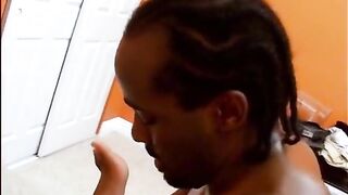 Ebony bubble ass sweetheart gets doggystyle pounding in daybed