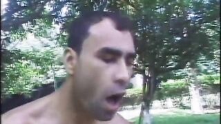 Trans woman anal permeated in the garden