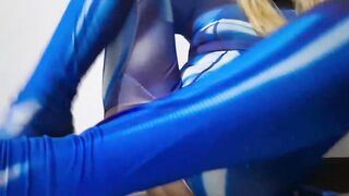 Tgirl Samus in High Heels Banging and Thrusting her Wang throughout Clear Fleshlight Pussy and Cumming Inside