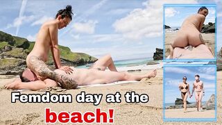 Femdom Day at the Beach! Public Serf Nudity Outdoor Humiliation & Orgasms