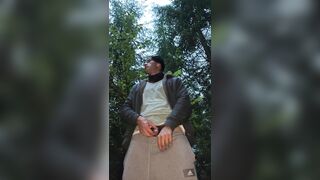 Russian dude pees in the forest!
