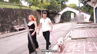 Influencer ends up screwing a redhead with giant titties - what a knob this chab has!