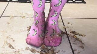 Large Feet in Banana Socks Crush And Squish Bananas! Come Get Your Dinner