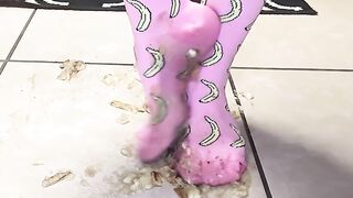 Large Feet in Banana Socks Crush And Squish Bananas! Come Get Your Dinner