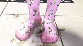 Large Feet in Banana Socks Crush And Squish Bananas! Come Get Your Dinner