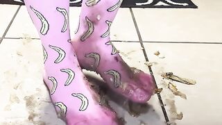 Large Feet in Banana Socks Crush And Squish Bananas! Come Get Your Dinner