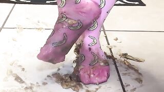 Large Feet in Banana Socks Crush And Squish Bananas! Come Get Your Dinner