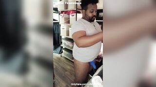 Thick Ebony Dad Does the Laundry in Undies!