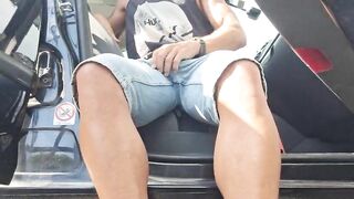 Touching my penis in the car in public... I get so screwing hard
