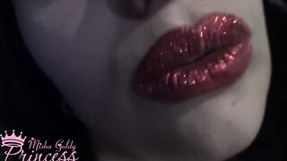 Red glitter on my large lips JOI
