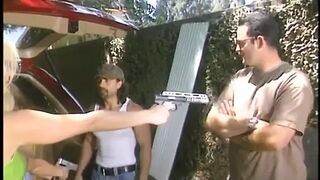 Chap ploughs hawt blond broad against tree