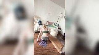 Fit slim blond upper body workout in pants (watch greater amount on OnlyFans)