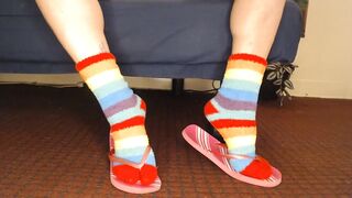 Fuzzy Socks in Pink Flip Flops