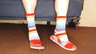 Fuzzy Socks in Pink Flip Flops