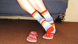 Fuzzy Socks in Pink Flip Flops