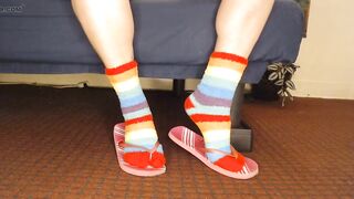 Fuzzy Socks in Pink Flip Flops
