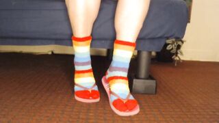 Fuzzy Socks in Pink Flip Flops