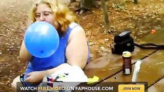 two bbws are balloon blowing and popping