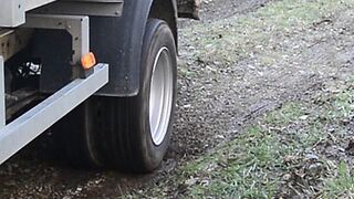 barefeet truck driving spinning tires offroad. burnout smokin' tires pedal pumping revving