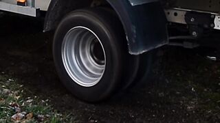 barefeet truck driving spinning tires offroad. burnout smokin' tires pedal pumping revving