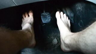 barefeet truck driving spinning tires offroad. burnout smokin' tires pedal pumping revving
