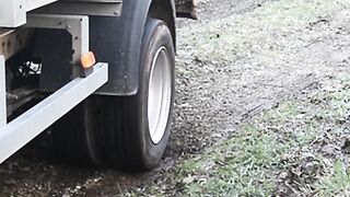 barefeet truck driving spinning tires offroad. burnout smokin' tires pedal pumping revving