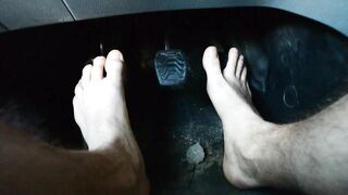 barefeet truck driving spinning tires offroad. burnout smokin' tires pedal pumping revving