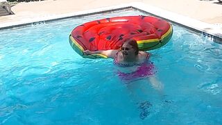 Short Clip of big beautiful woman Nurse Vicki Floating on Her Biggest Watermelon