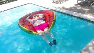 Short Clip of big beautiful woman Nurse Vicki Floating on Her Biggest Watermelon