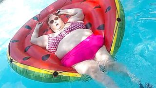 Short Clip of big beautiful woman Nurse Vicki Floating on Her Biggest Watermelon