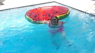 Short Clip of big beautiful woman Nurse Vicki Floating on Her Biggest Watermelon