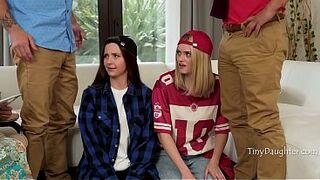 Stepdads Catch Gals Experimenting and Begin Group Therapy Sex