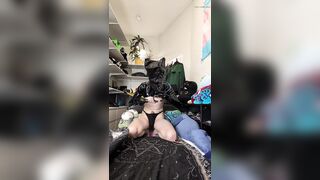 Breathplay shackled with noose and bag