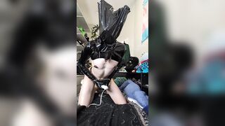 Breathplay shackled with noose and bag